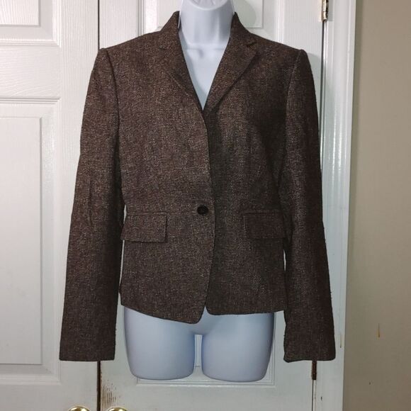 Ann Taylor brown tweed wool  lined blazer jacket   Sz 4 - Picture 1 of 6